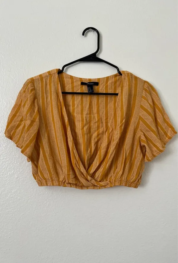 Forever 21 Golden Yellow Stripe Crop Blouse - Image 4