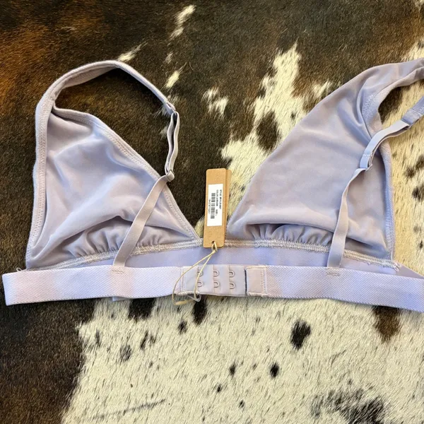 SKIMS Pointelle‎ Cotton Rib Plunge Bralette Logo Size Large NWT Lavender Purple - Image 3