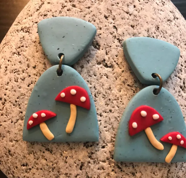 Handmade Polymer Clay Mushroom Earrings - Image 2