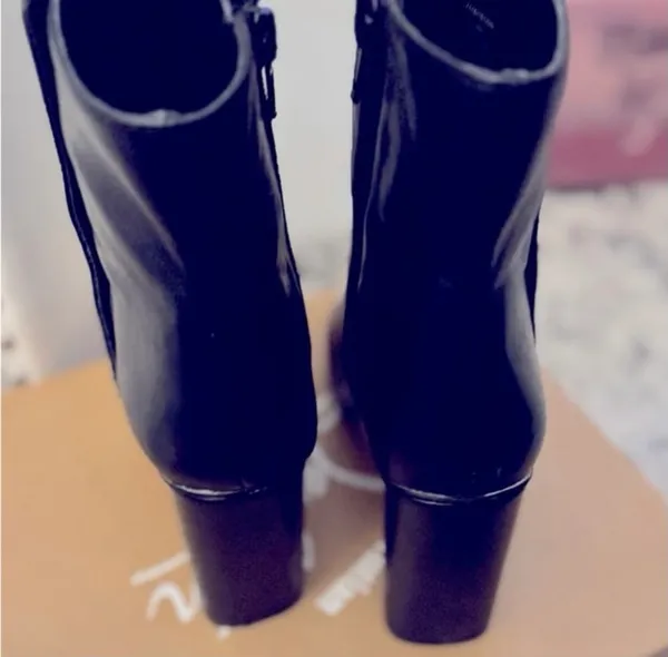 Zara Black High Heeled Ankle Boots with Cream Capped Toe - Image 12