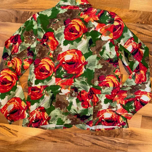 Christopher & Banks Floral‎ Blazer Jacket Womens XL Red Green Flower fall coat - Image 3