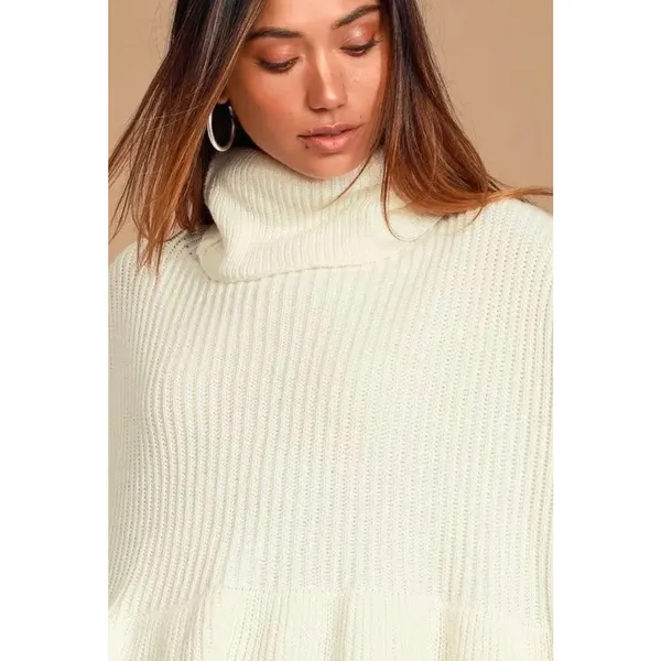 Free People Layer Cake Cable Knit Cream Tiered Ruffle Chunky Sweater Medium - Image 8