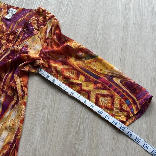Chicos Blouse Womens Size 2 Large Multicolor Silk Sheer Beaded Tunic Top Boho - Image 12