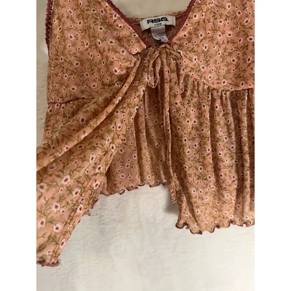 RSQ Floral Mesh Camisole Top Womens XL‎ Pink Babydoll Lettuce Edge Cottagecore - Image 4