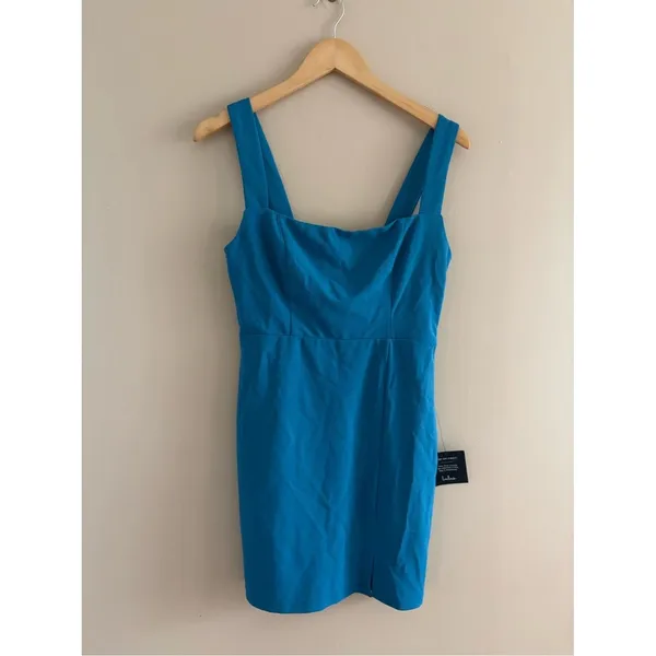 Lulus Social Sensation Blue Square Neck Mini Bodycon Dress Size Small - Image 3