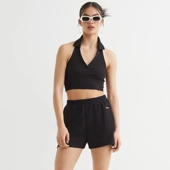 H&M Divided Women’s Halterneck Top with Collar Black Size Small - Image 6