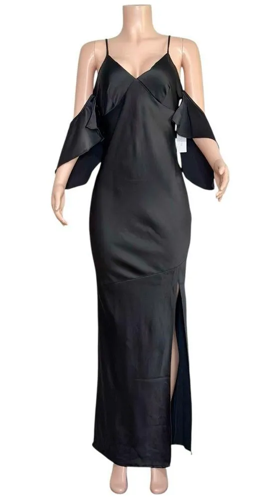 ASTR THE LABEL Kendra Cold Shoulder Satin Maxi Dress, Black, Medium - Image 7