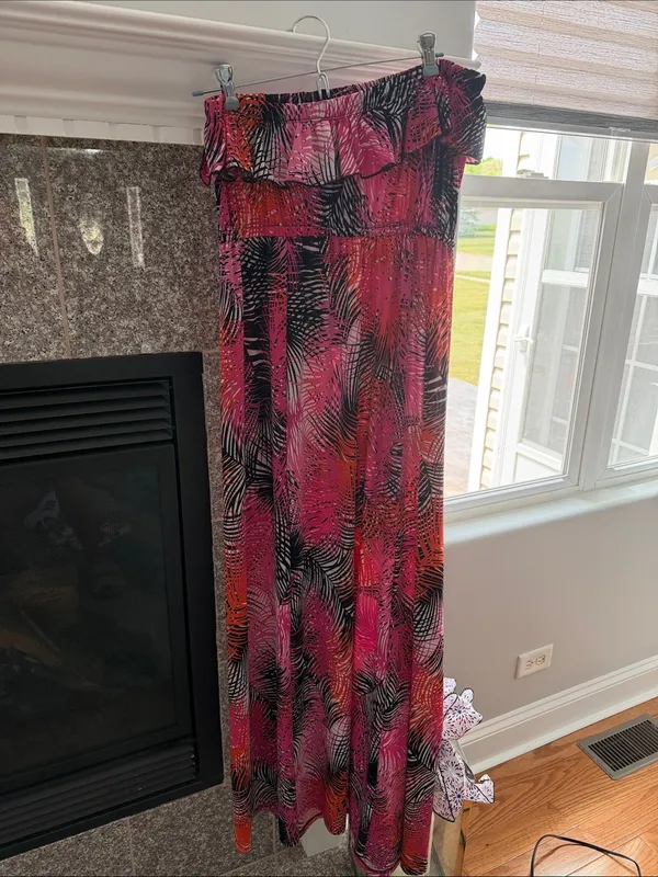 Tropical Pink & Orange Strapless Maxi Dress Size L - Image 5
