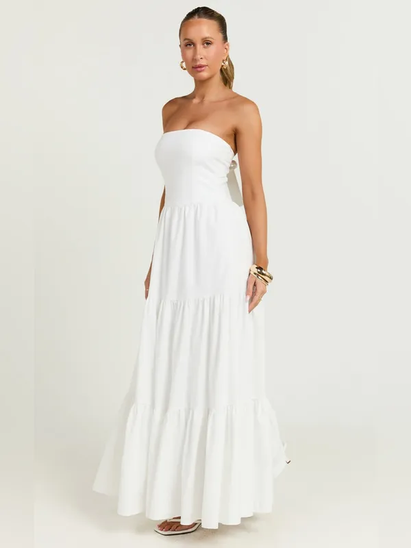 SHOWPO Trish Strapless Tiered Maxi Dress In White - Image 3
