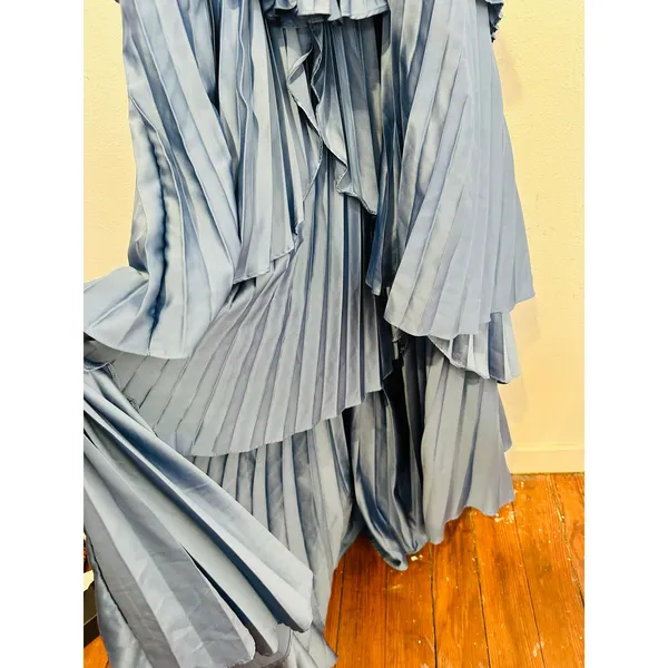 AMUR Dusk Blue Romantic Silhouette Cascading Tiers Strapless Janey Gown size 6 - Image 15