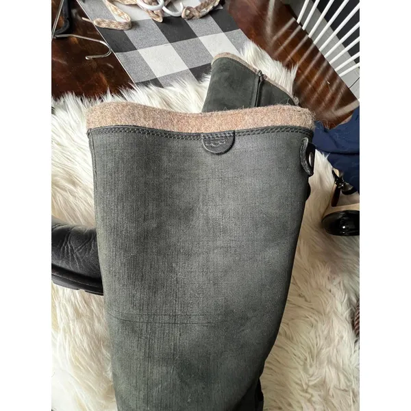 UGG Black Tall Leather and Fabric Lace-Up Boots with Wool Lining - Image 10