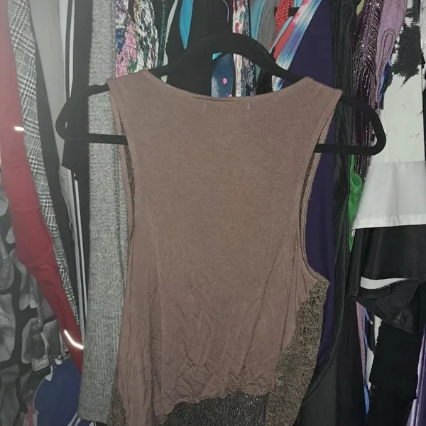 Black Brown Sleeveless Knit Top with Rhinestone Embellishments – Size L - Image 4