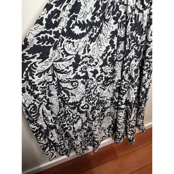 Anthropologie‎ Drama V Neck Maxi Dress Sz M Black White Open Back - Image 6