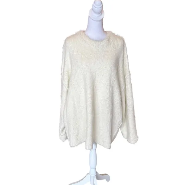 Free People Harrison Bunny Crew Neck Sweater Oversized Cream Womens Medium - Image 2