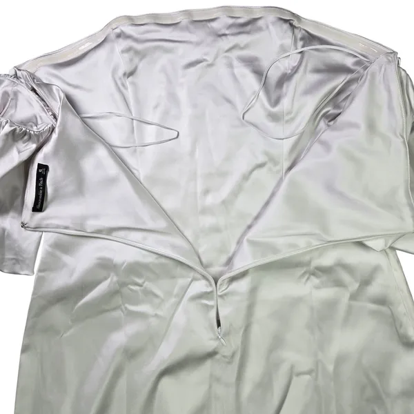 Abercrombie & Fitch Silver Satin Off the Shoulder Puff Sleeve Mini Dress XL‎ - Image 7