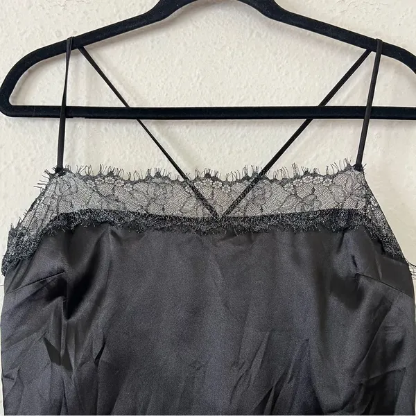 Meshki Satin Lace Trim Black Slip Mini Dress NEW Size Large - Image 2