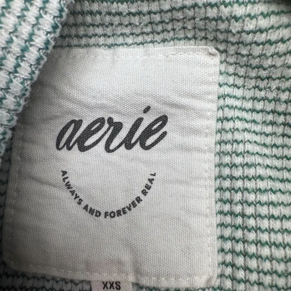 Aerie Womens XXS Waffle Knit Crewneck‎ Sweatshirt Sage Green Striped Oversized - Image 3