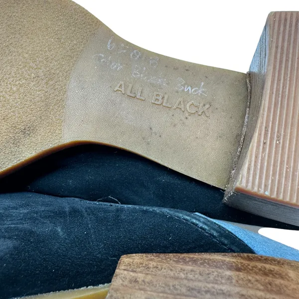All Black Mules Heel Collapsible Back Slip On Suede Leather Black‎ Blue Sample - Image 13