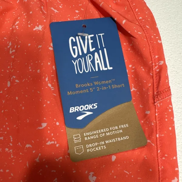 Brooks Women's Moment 5" Running Shorts 2 in 1 Athletic Orange Speckled Size XS - Image 2