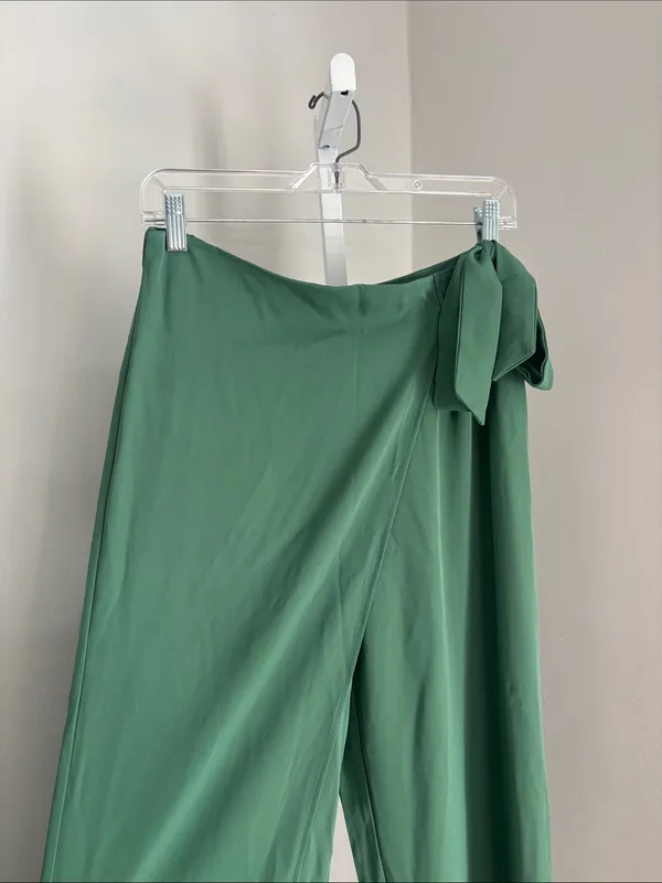 Halara High Waist Tie Side Wide Leg Work Pants Wrap-Front Pants Olive Green Sz M - Image 8