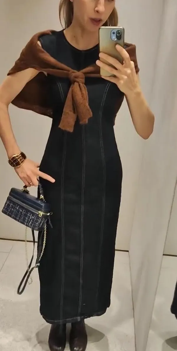 Zara Dark Blue Denim Z1975 Jean Midi Maxi Sleeveless Trendy Dress - Image 9