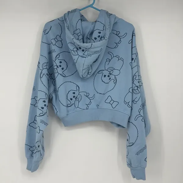 Monchhichi Sekiguchi Blue All‎ Over Print Cropped Hoodie Sweatshirt Small Womens - Image 2