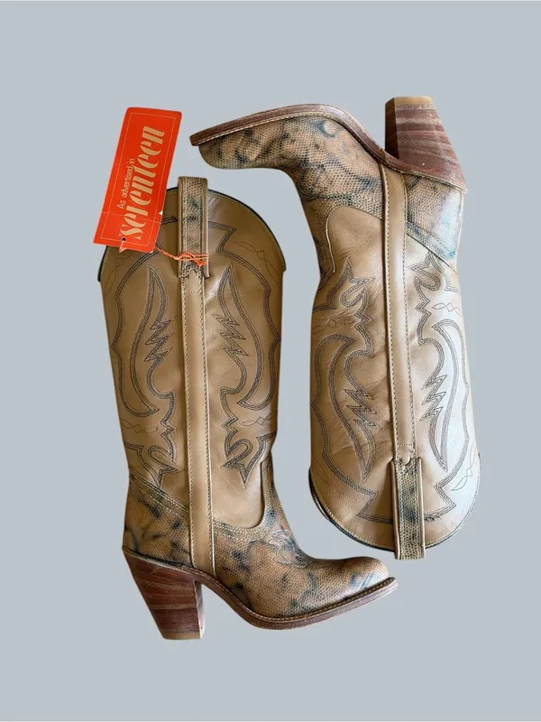 Miss Capezio Vintage Women's Embroidered Leather Stacked Heel Boot Size 5 - Image 6