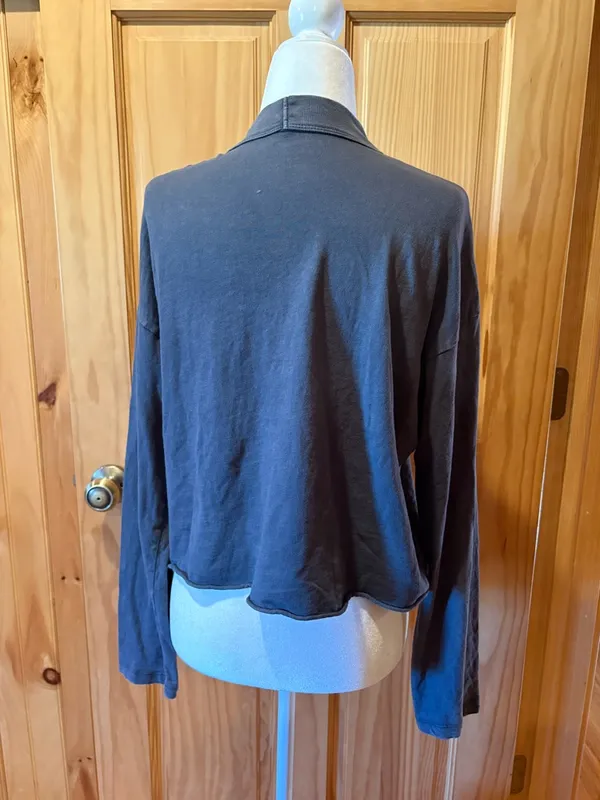 Aerie Washed Black Long-Sleeve Mock Neck Crop Top XS - Image 2