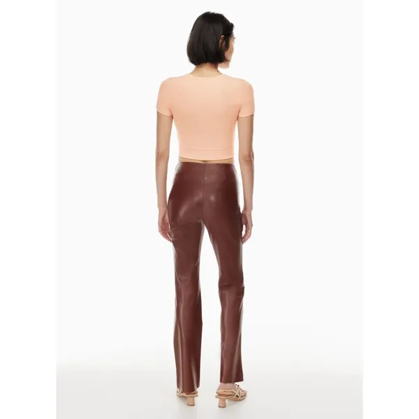 Aritzia Wilfred Elaine Flared High-Rise Vegan Leather Pants Patina Brown 10 $148 - Image 2
