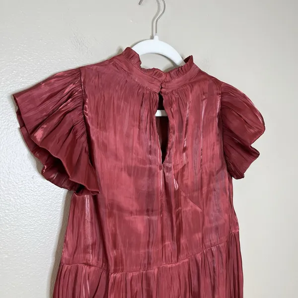 Women's Red Dress Holiday Christmas Shimmer Sparkle Tiered Short Flutter Sleeve‎ - Image 8