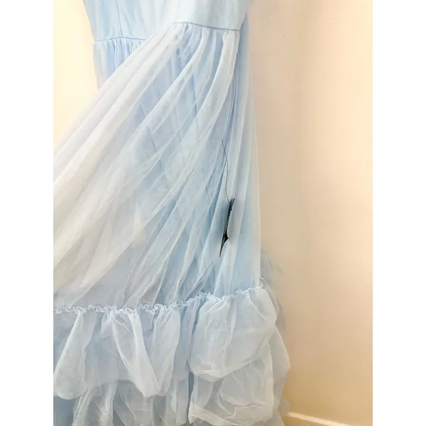 Lulus Endlessly Darling Light Blue Mesh Tiered Tie-Strap Maxi Dress Large NWT - Image 7