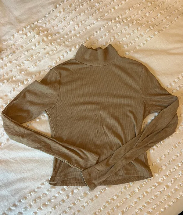 American Eagle Tan Mock Neck Long Sleeve - Image 2