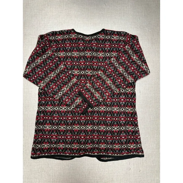 Vtg SKYR Womens Cardigan L Red Fair Isle Sweater Button Crew‎ Knit Wool Long - Image 2