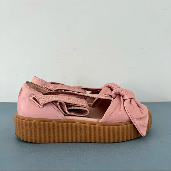 Puma x‎ Fenty by Rihanna Pink Bow Lace Up Leather Creeper Platform Sandals - Image 6
