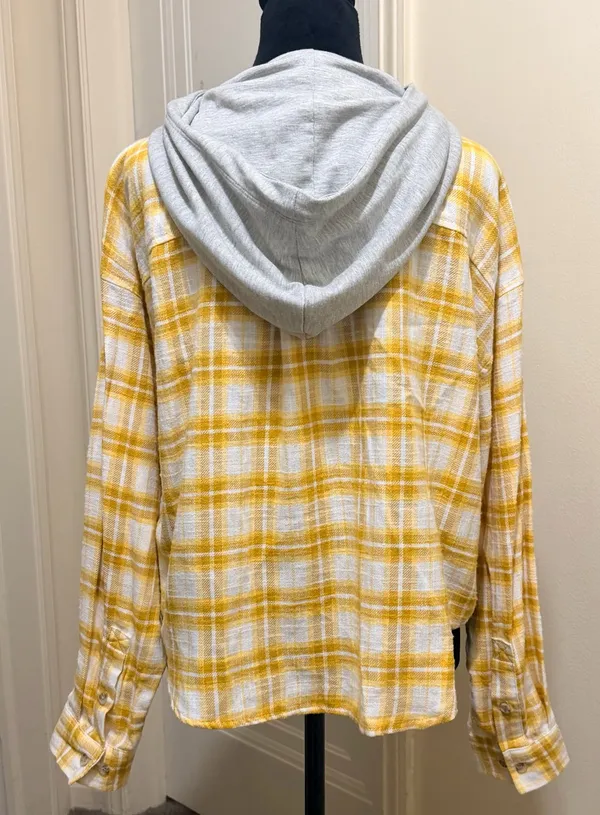 Ultra Flirt Yellow Plaid Hooded Flannel Button-Down Shirt Size XL - NWOT - Image 6