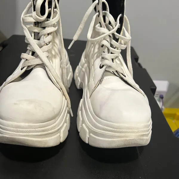 Mannarino White and Black Lace Up High-Top Boots - Image 5