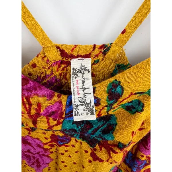 Free People Mini Dress Floral Boho XS Yellow Strappy Sun Dress Festival Summer - Image 8