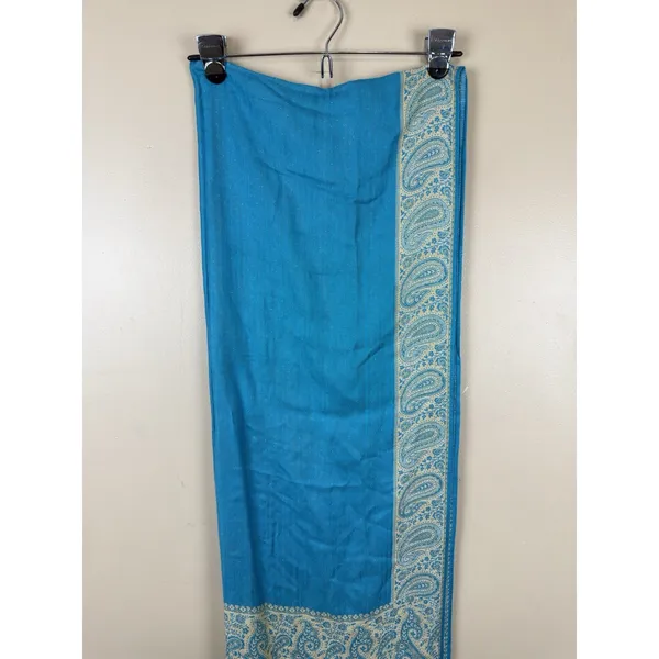 Pashmina Blue Paisley-Patterned Reversible Woven Wrap Fringed Shawl - Image 8