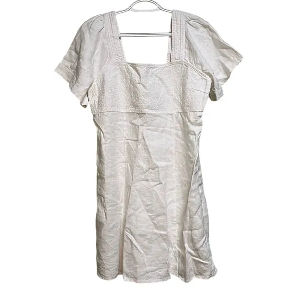 Madewell Linen Square Neck Short Sleeve Mini SZ 8 Little White Dress Bride Smock - Image 3