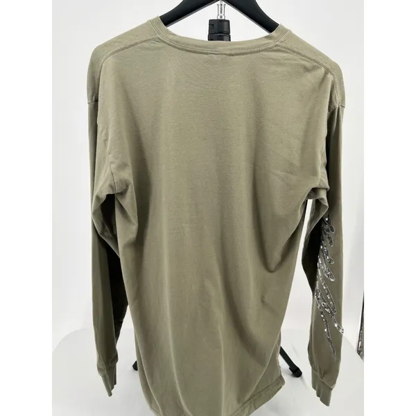 PINK Victoria's Secret Silver Sequin Logo Long Sleeve Tee Women‎ XS Army Green - Image 3