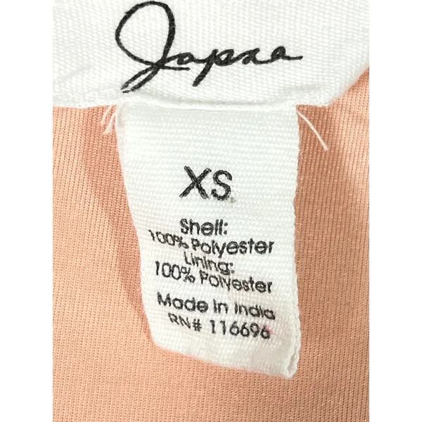 Japana‎ Pleated Faux Wrap Peplum Women Blouse Crop V Neck Elastic Waist Peach XS - Image 3
