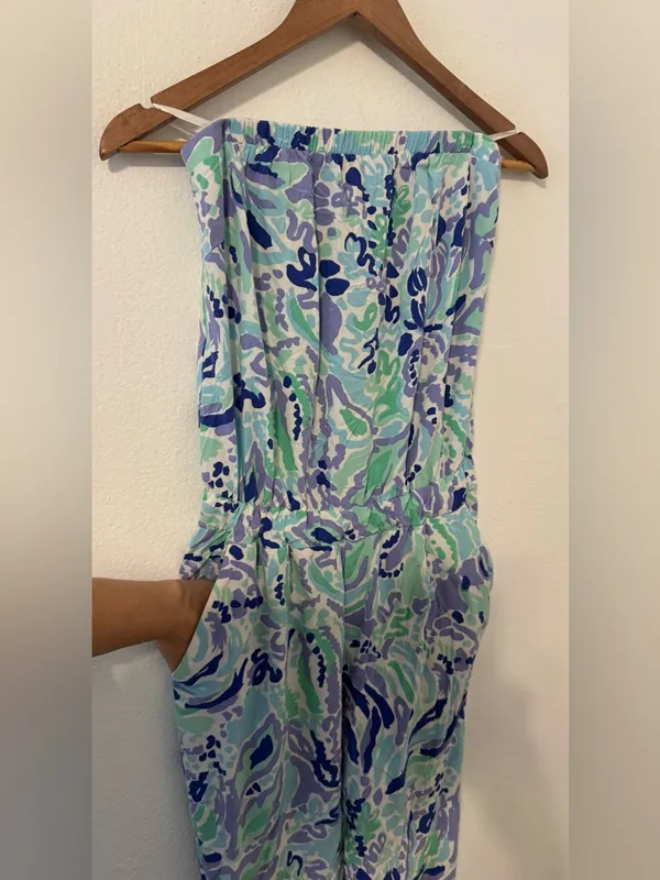 Lilly Pulitzer Emiko Strapless Jumpsuit Lillys Lilac Nice Ink Size Small *READ* - Image 3