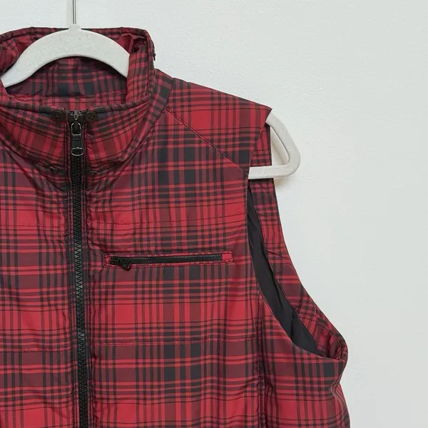 Lauren Ralph Lauren Red Black Plaid Puffer Vest XL Preppy‎ Quilted - Image 3