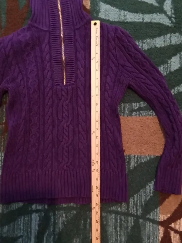 Ralph Lauren Purple Zip-Front Cable Knit Sweater Cotton High Neck Womens S - Image 10