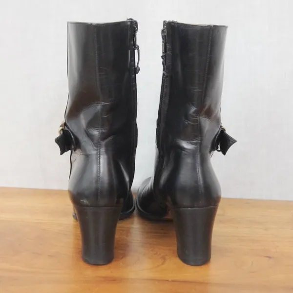 Salvatore Ferragamo Black Leather Buckle Heeled Zip UP Boots Size 8.5 4A - Image 6