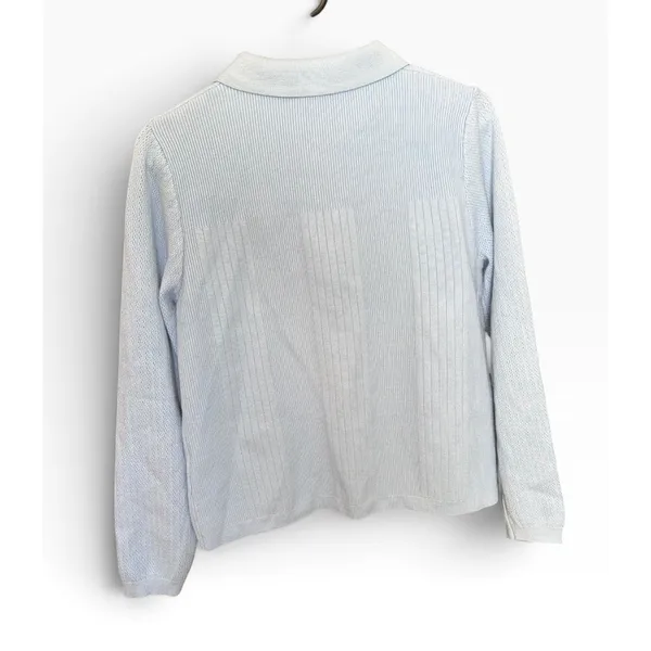 Sioni Light Blue Ribbed Knit Cardigan Gold Hammered Button Sweater Jacket Medium - Image 2