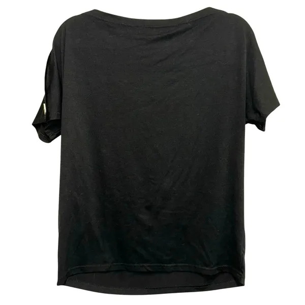 Black Button Shoulder Top Medium Drape Neck Short Sleeve Blouse‎ - Image 2