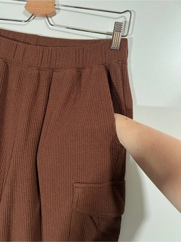 Aerie Waffle Joggers Cargo Pockets Brown Size Medium Loungewear - Image 5