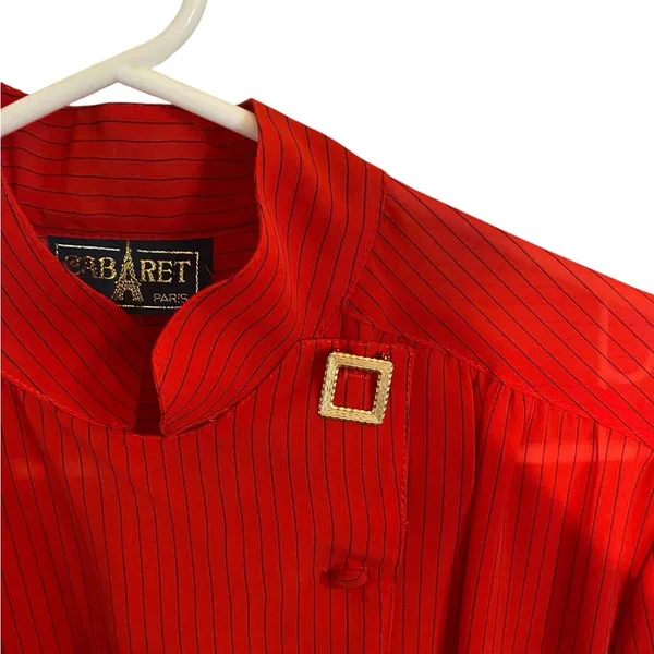 Vintage 70s 80s Cabaret Paris Red black Pin Striped Secretary dress valentines - Image 12