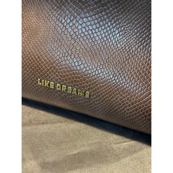 Like Dreams Tan Snake Embossed Woven Shoulder Bag Crossbody Gold Hardware - Image 3